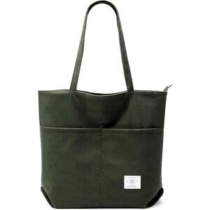 👑Women's Army Green Corduroy Casual Zipper Pocket Classic Foldable Tote Bag
